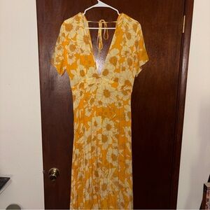 XIX Palms Floral Yellow Maxi Dress